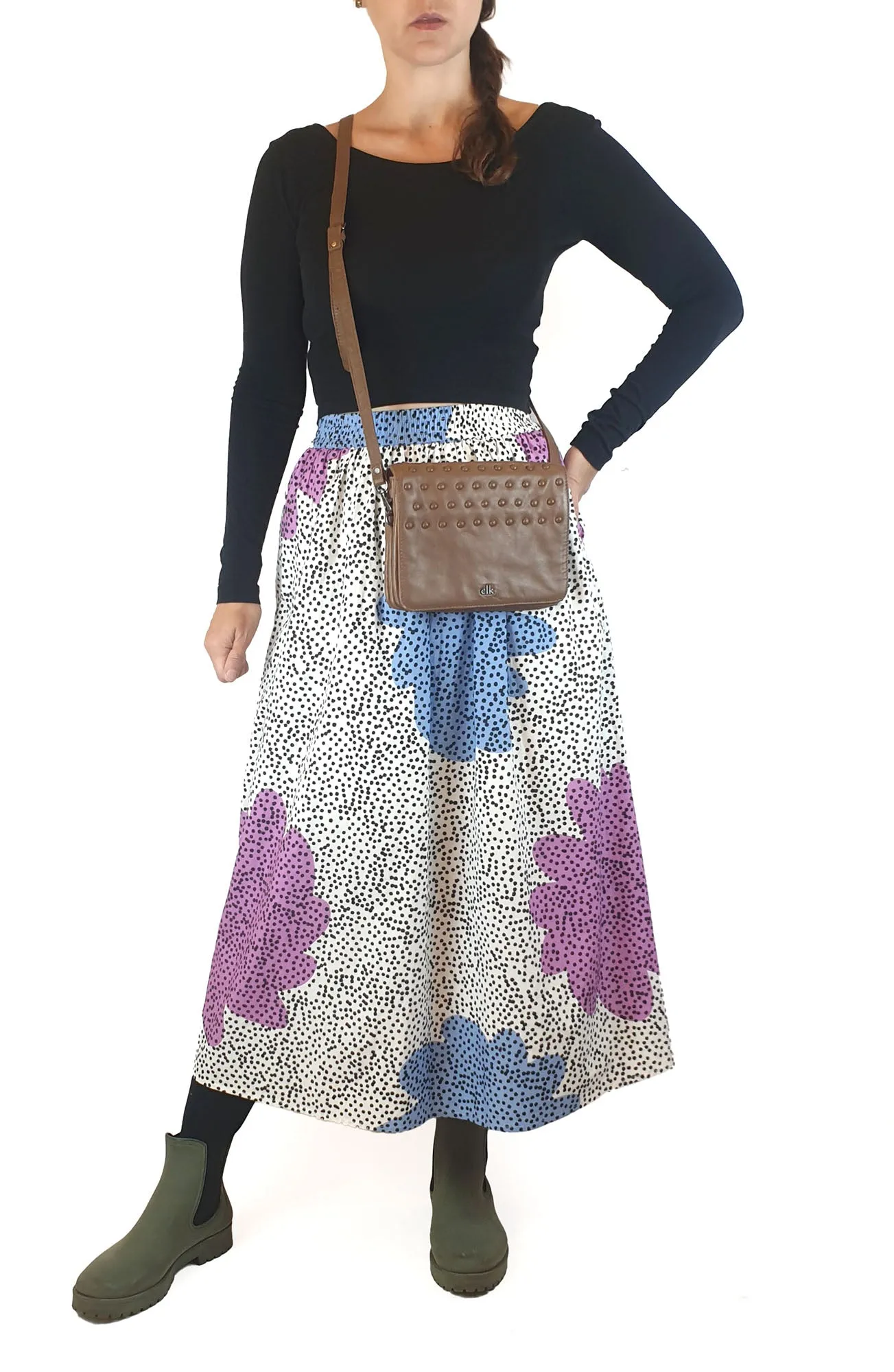 Elk soft brown leather bag with cute bobble detail
