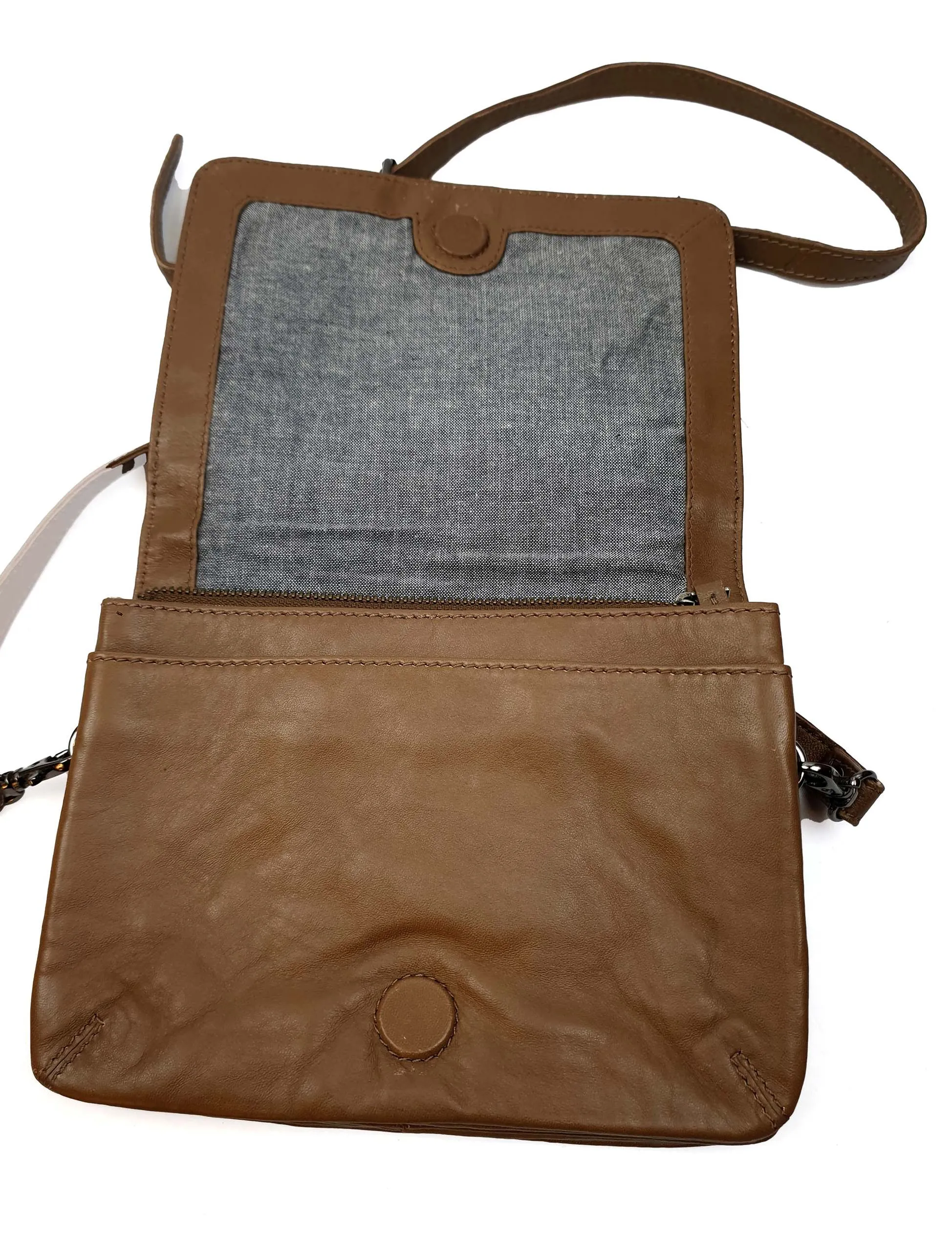 Elk soft brown leather bag with cute bobble detail