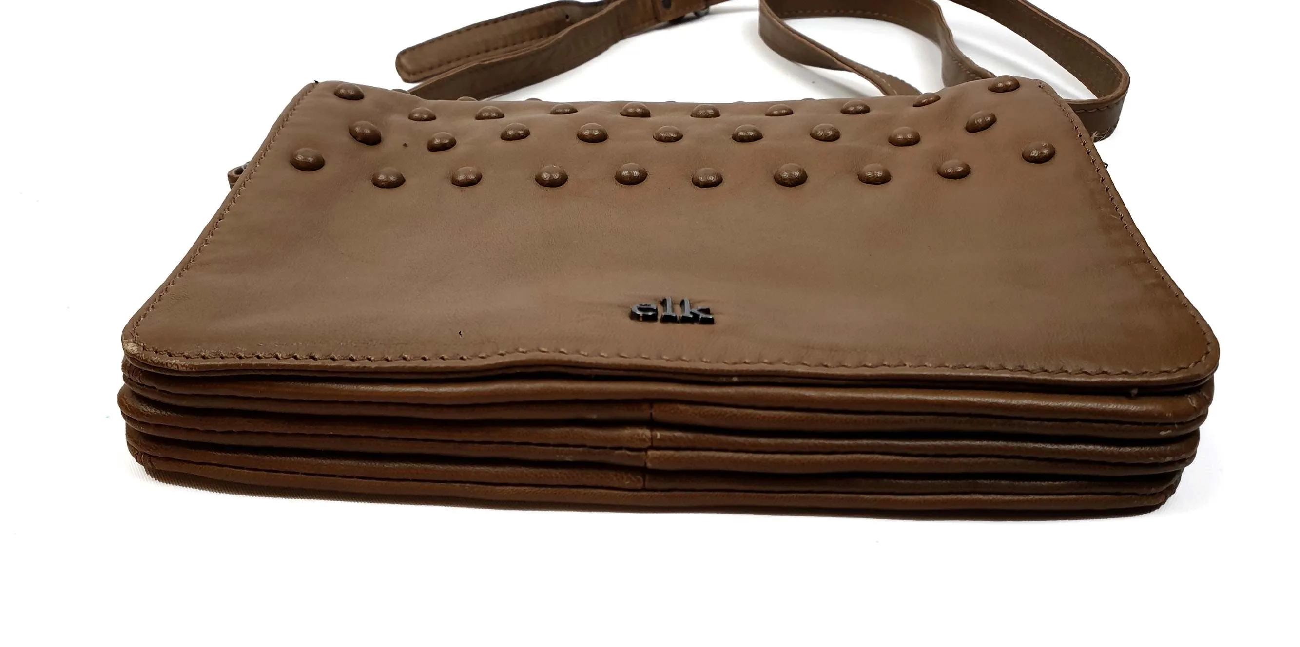 Elk soft brown leather bag with cute bobble detail