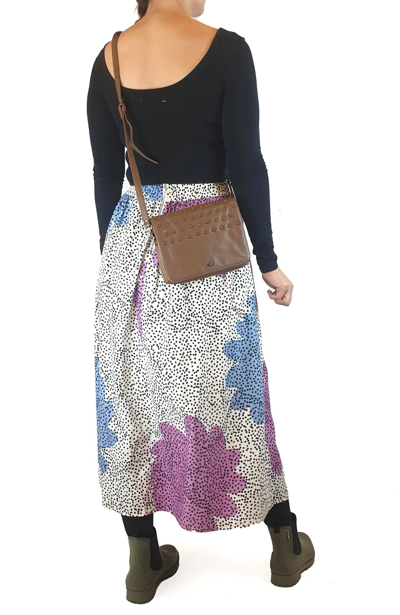 Elk soft brown leather bag with cute bobble detail