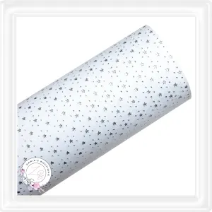 Embossed Stars ~ Silver & White Vegan Faux Leather Fabric Sheets