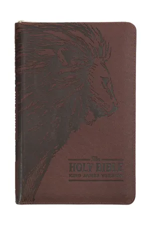 Espresso Lion Faux Leather Zippered KJV Deluxe Gift Bible with Thumb Index