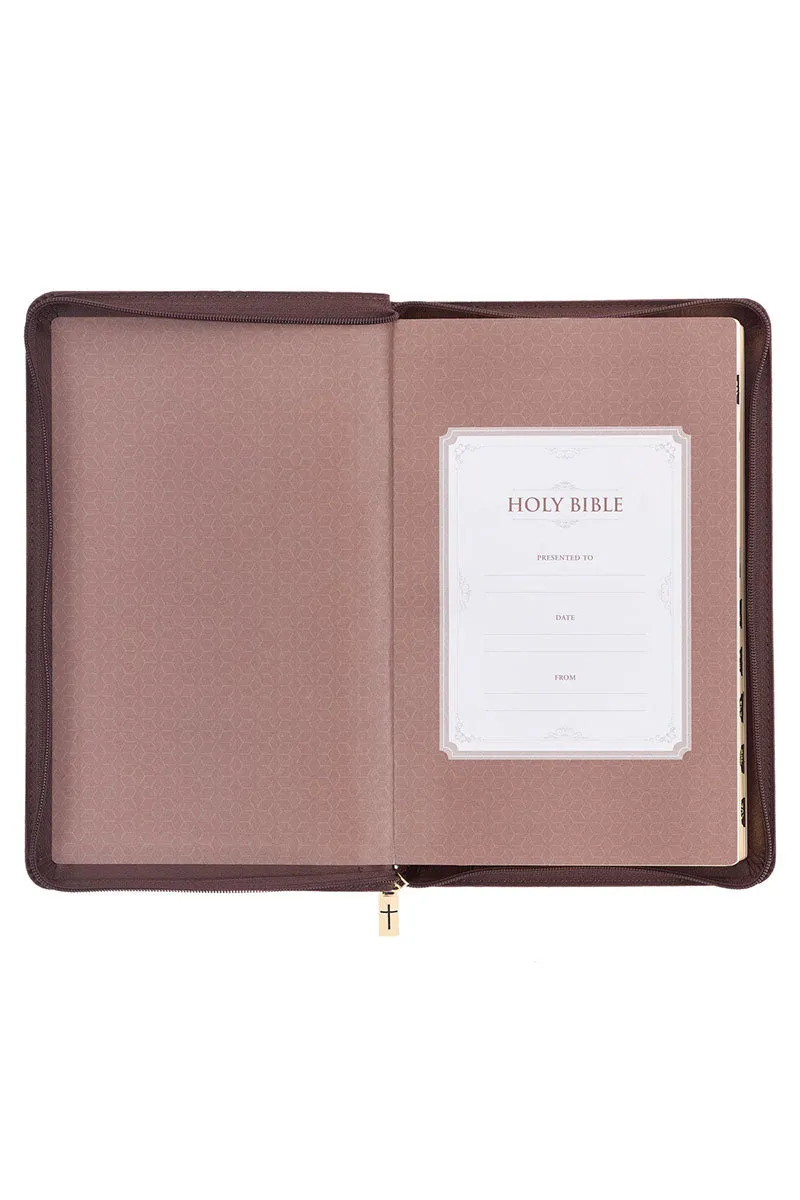 Espresso Lion Faux Leather Zippered KJV Deluxe Gift Bible with Thumb Index