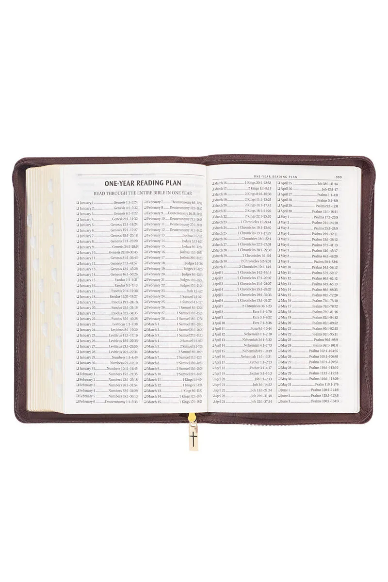 Espresso Lion Faux Leather Zippered KJV Deluxe Gift Bible with Thumb Index