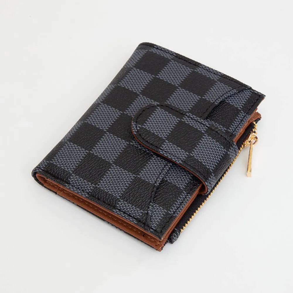 FAUX LEATHER CHECKERED FOLD WALLET (MULTIPLE COLORS)