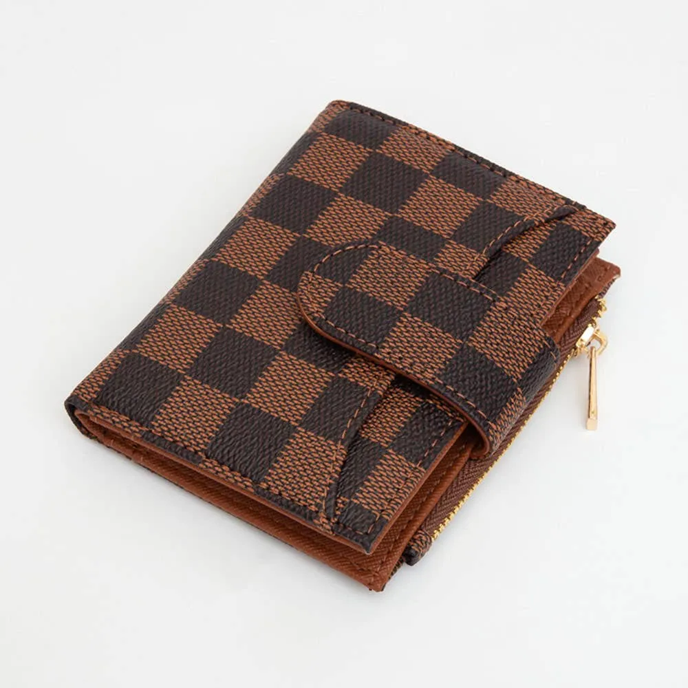 FAUX LEATHER CHECKERED FOLD WALLET (MULTIPLE COLORS)