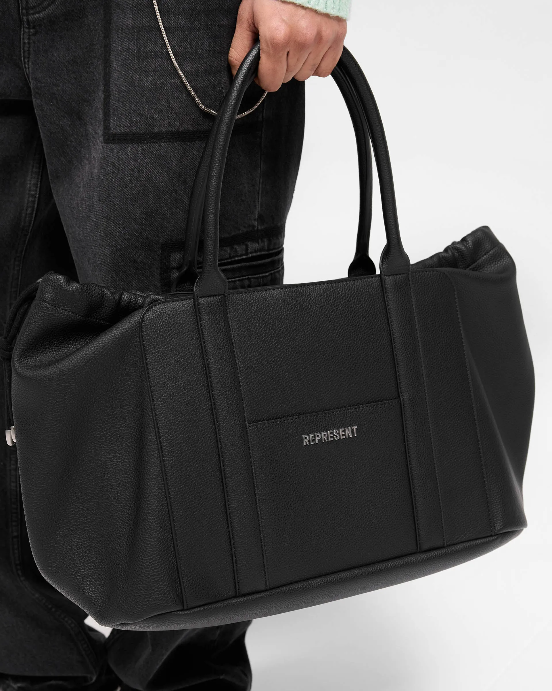 Faux Leather Holdall - Jet Black