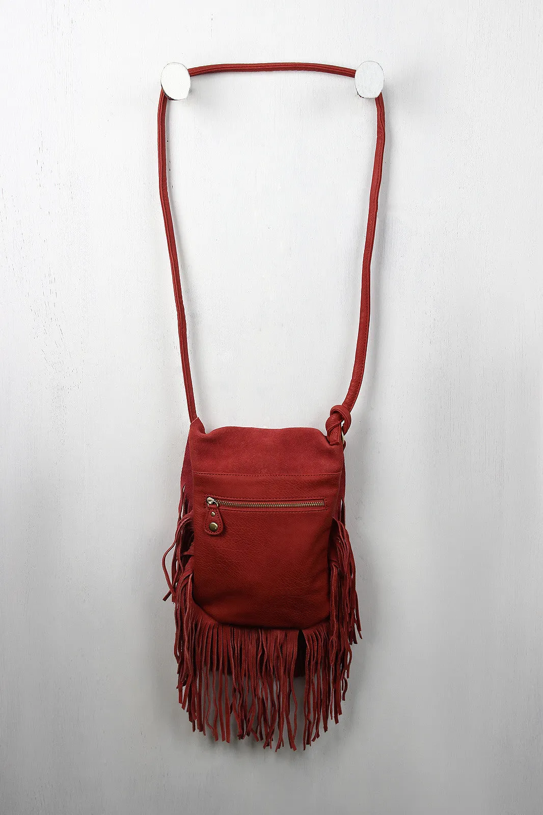 Faux Suede Fringe Flap Bag