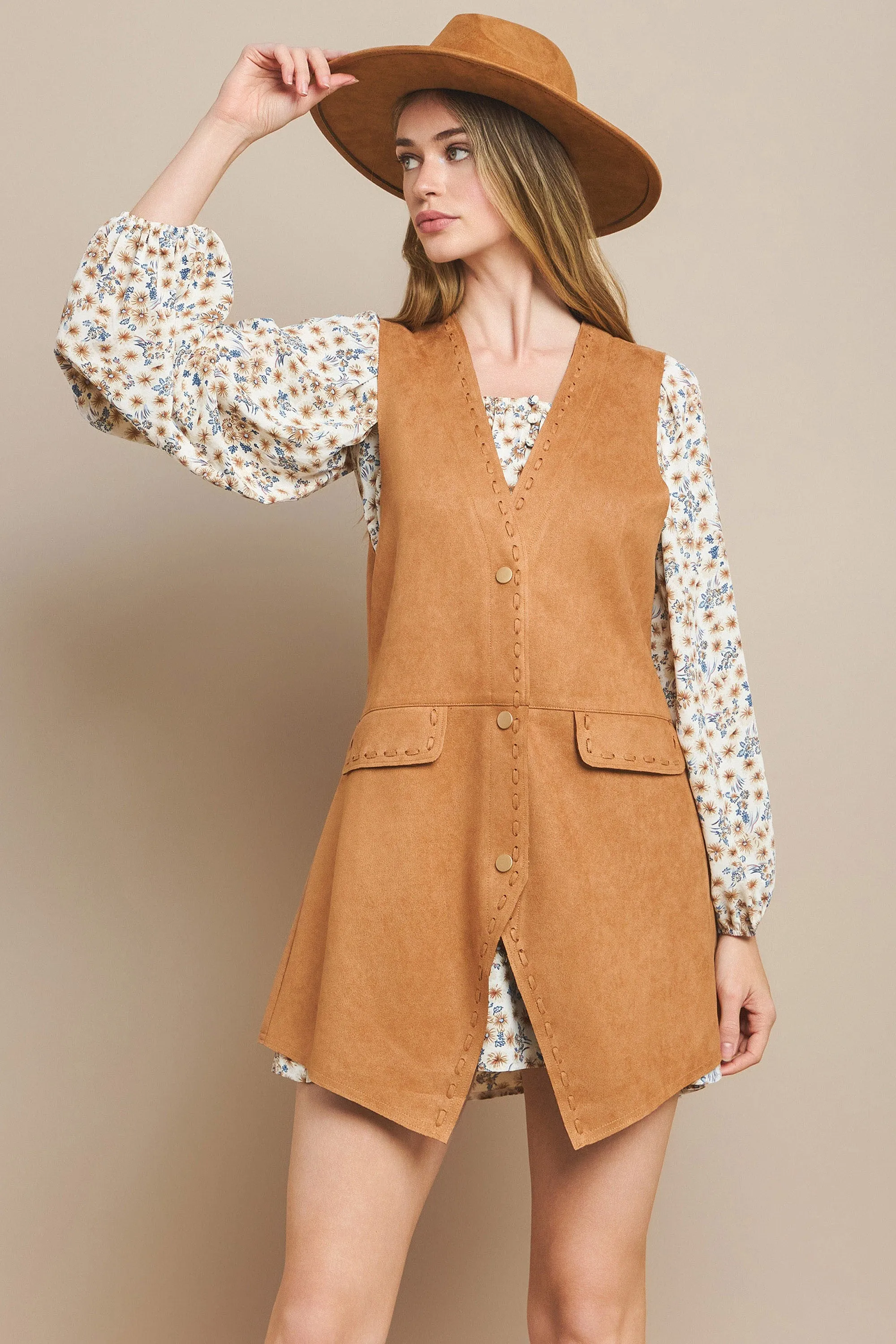 FAUX SUEDE MIDI VEST W6432JIA
