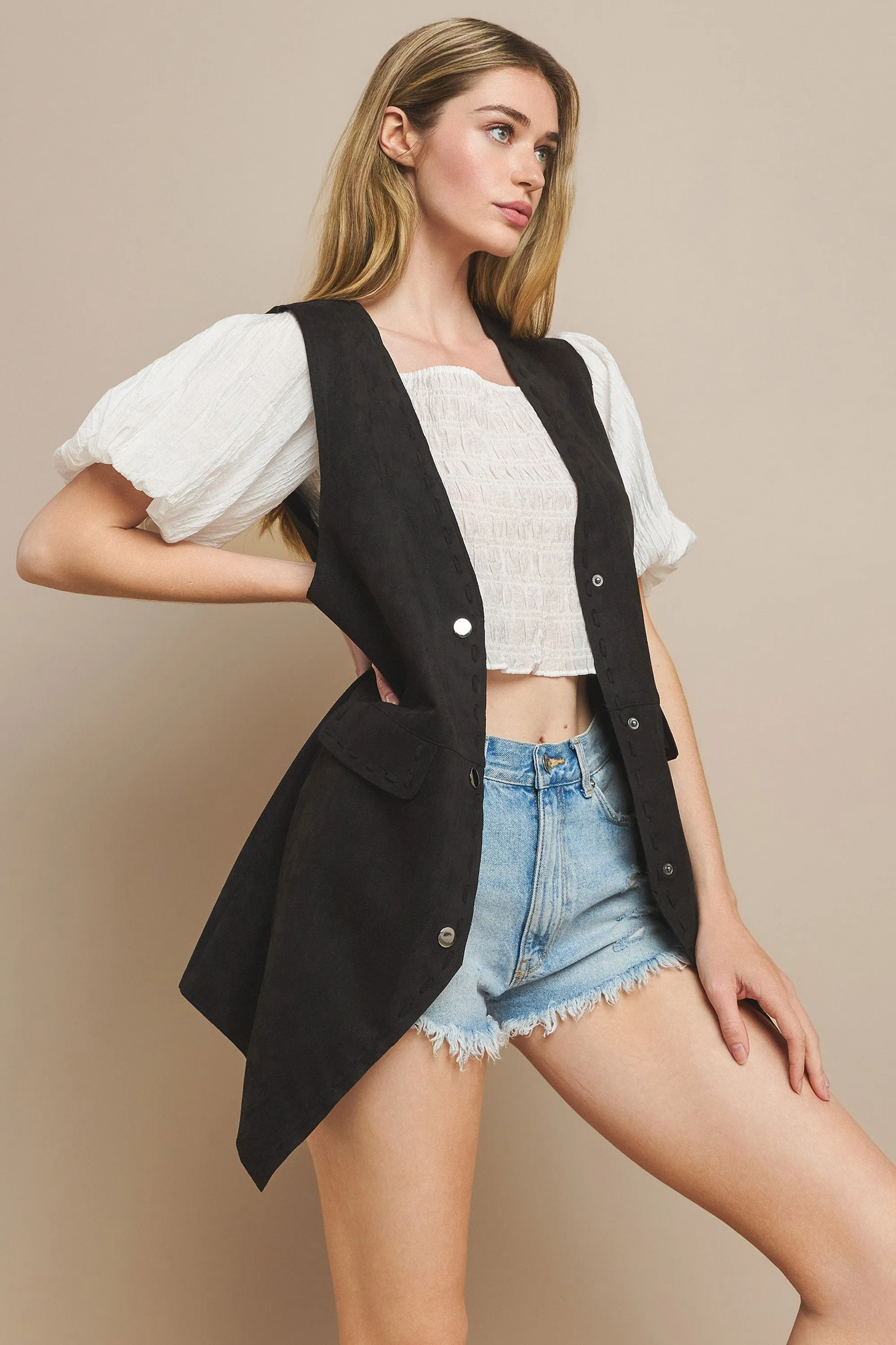 FAUX SUEDE MIDI VEST W6432JIA