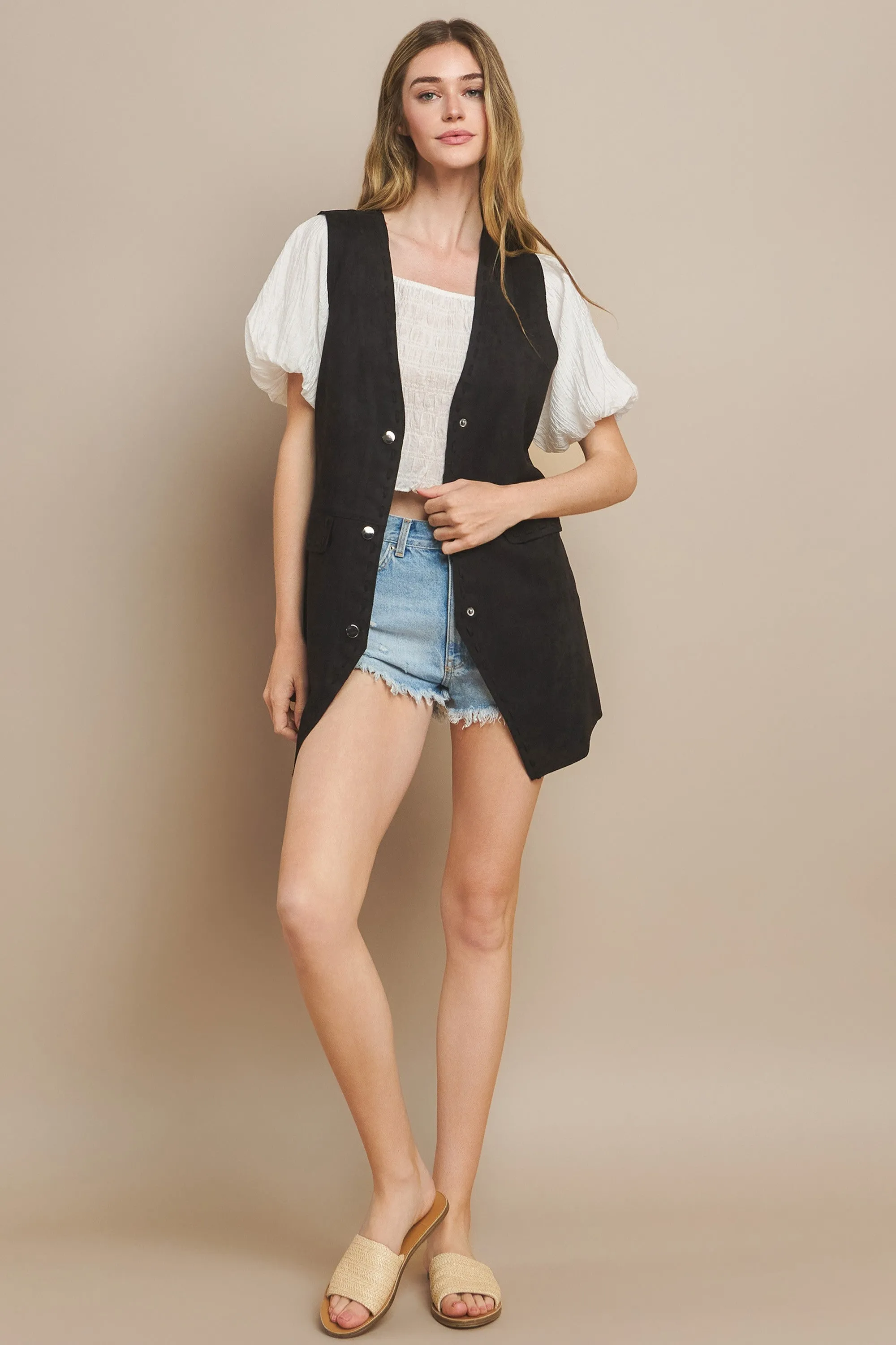 FAUX SUEDE MIDI VEST W6432JIA