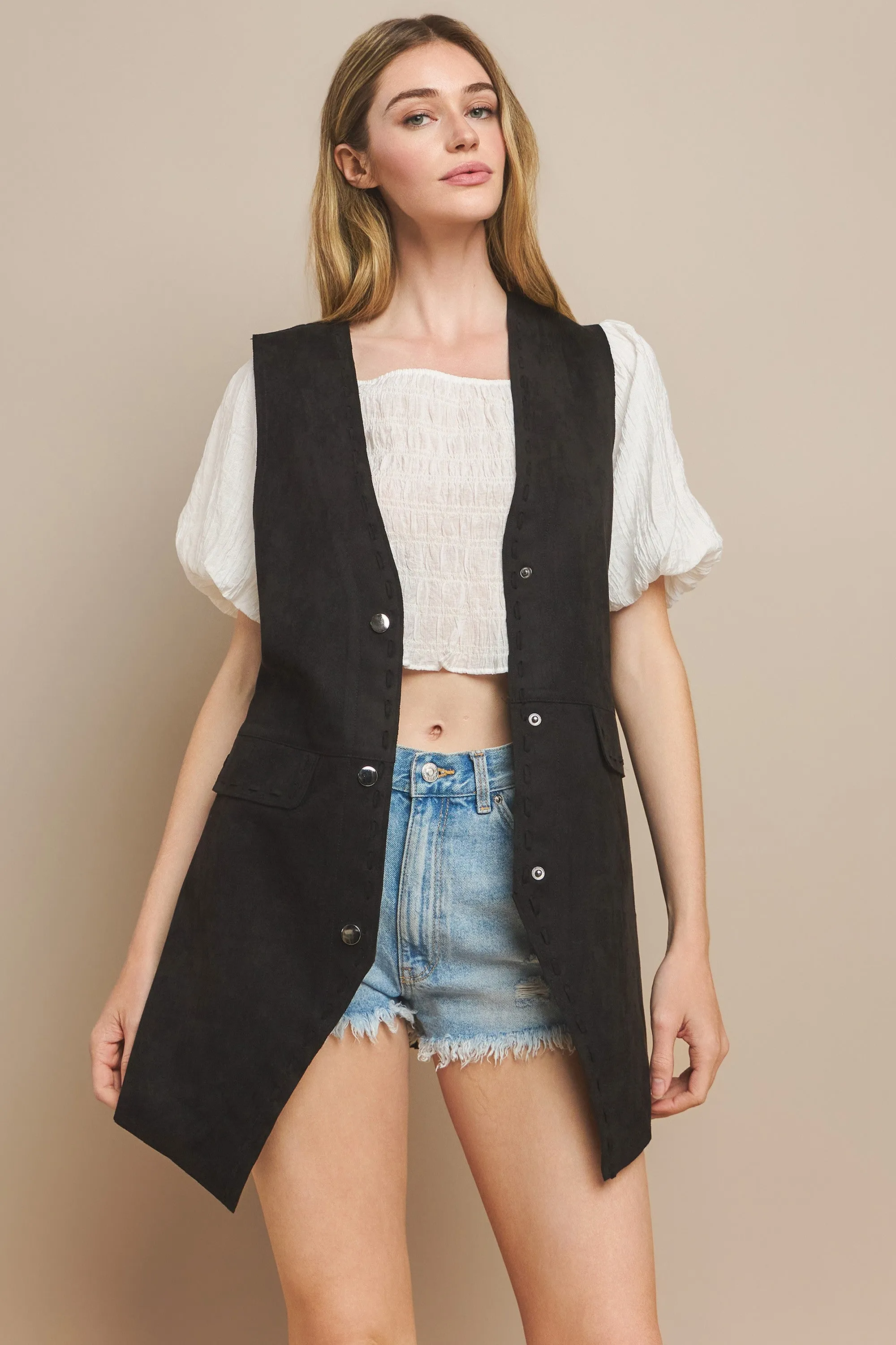 FAUX SUEDE MIDI VEST W6432JIA