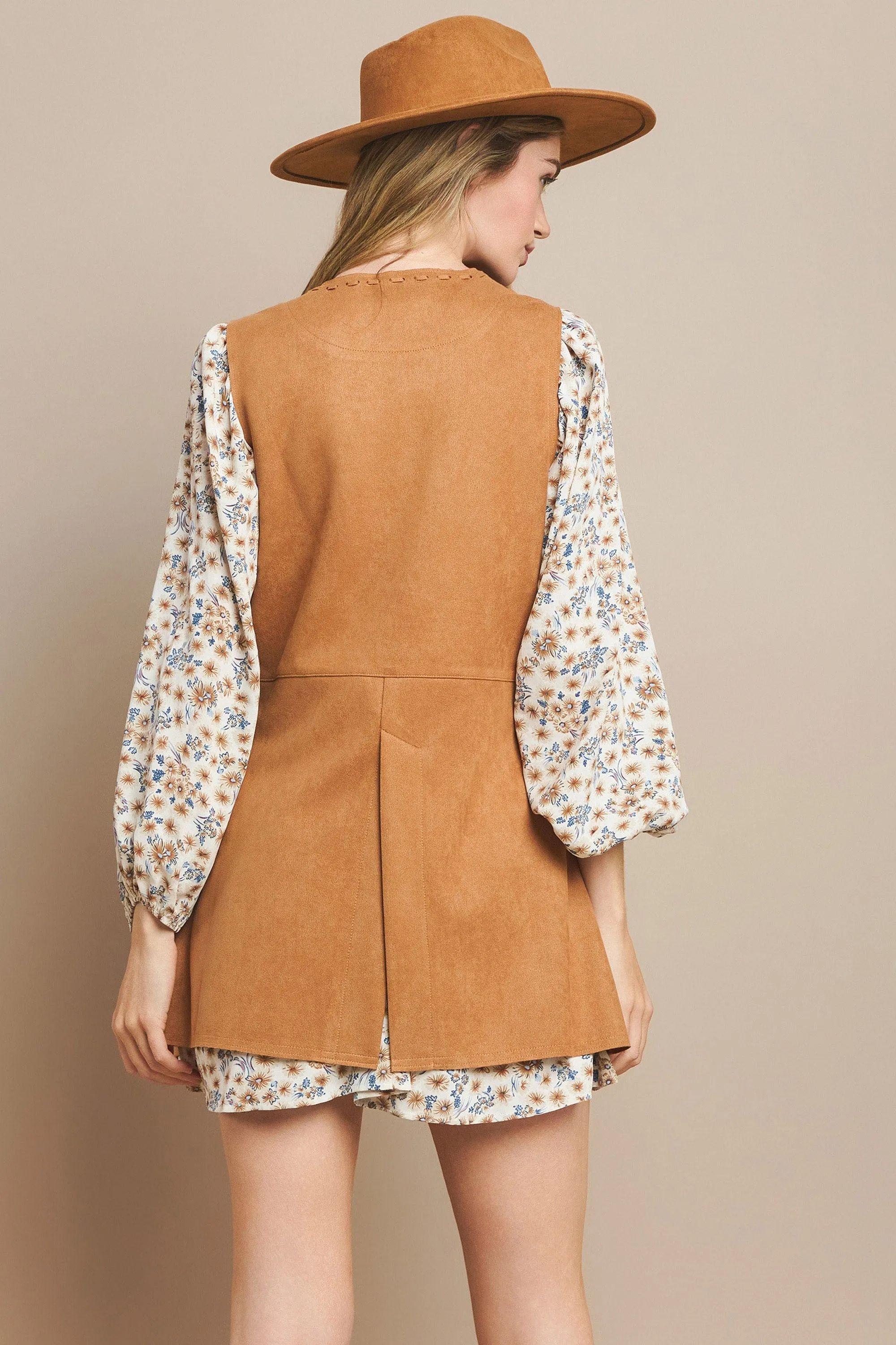 FAUX SUEDE MIDI VEST W6432JIA