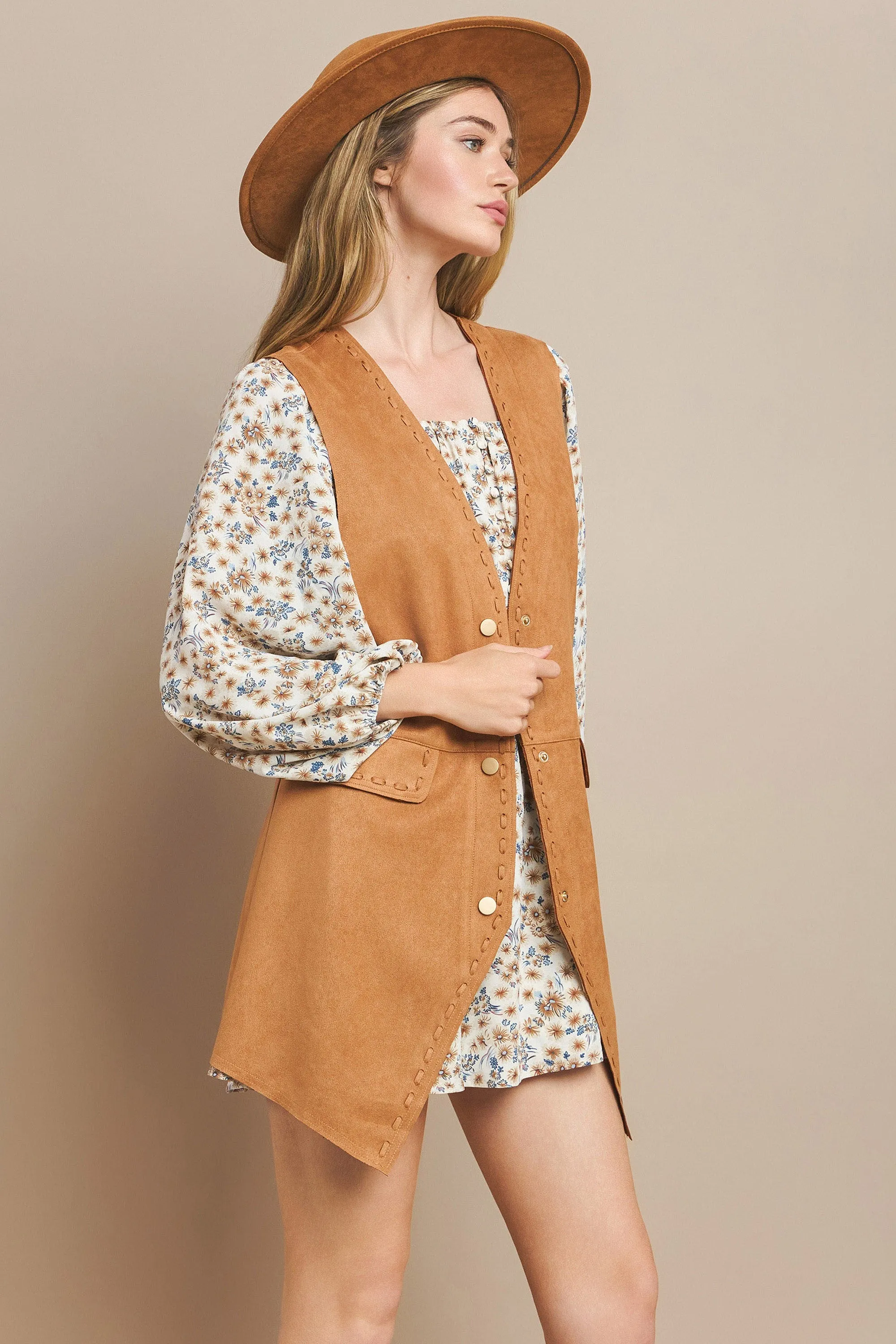 FAUX SUEDE MIDI VEST W6432JIA