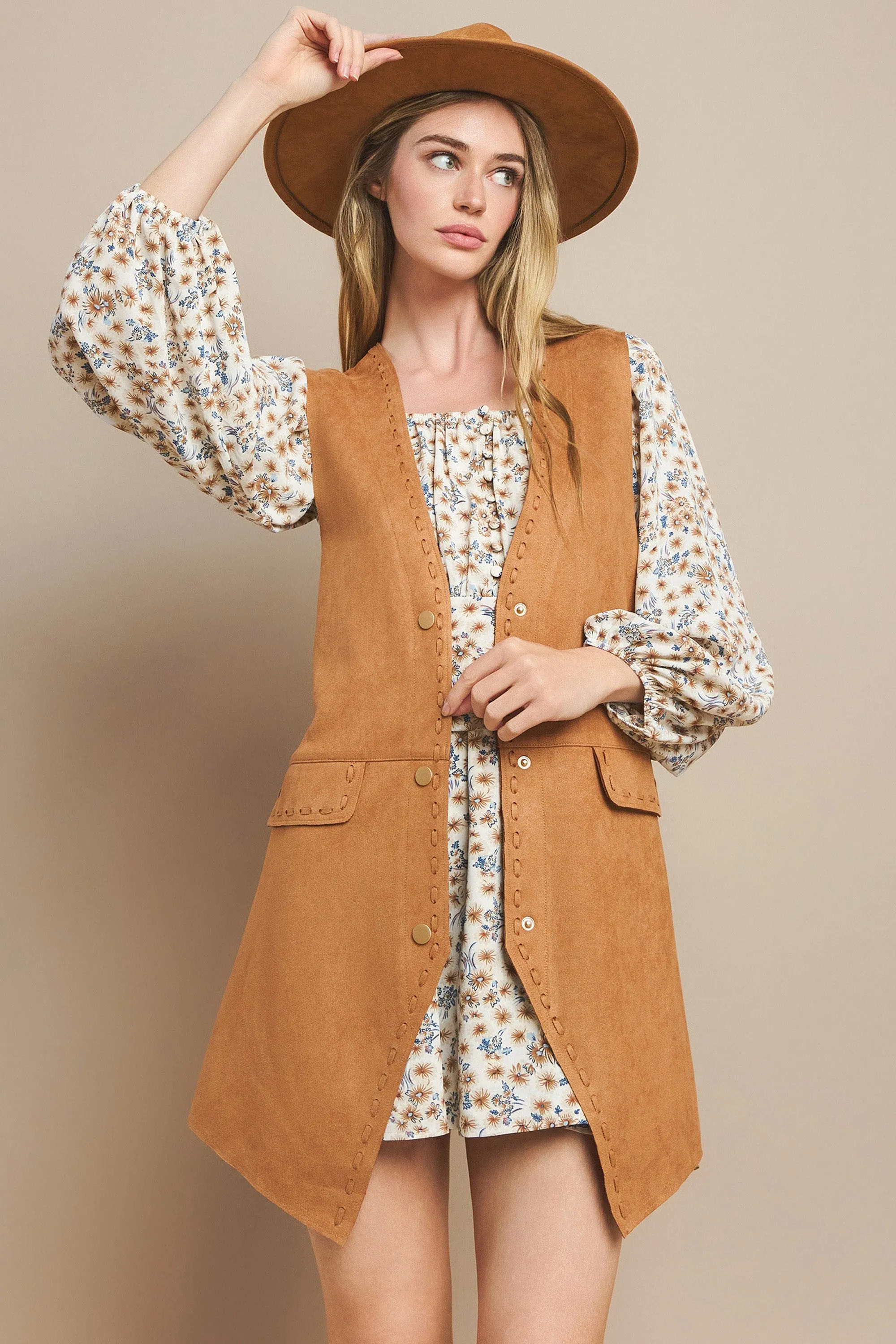 FAUX SUEDE MIDI VEST W6432JIA