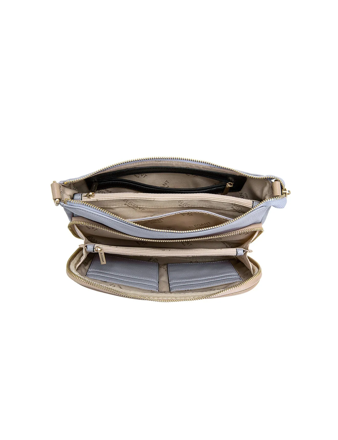 FELICITY LEATHER XBODY BAG- E1-0814A-CORNFLOWER/PUTTY