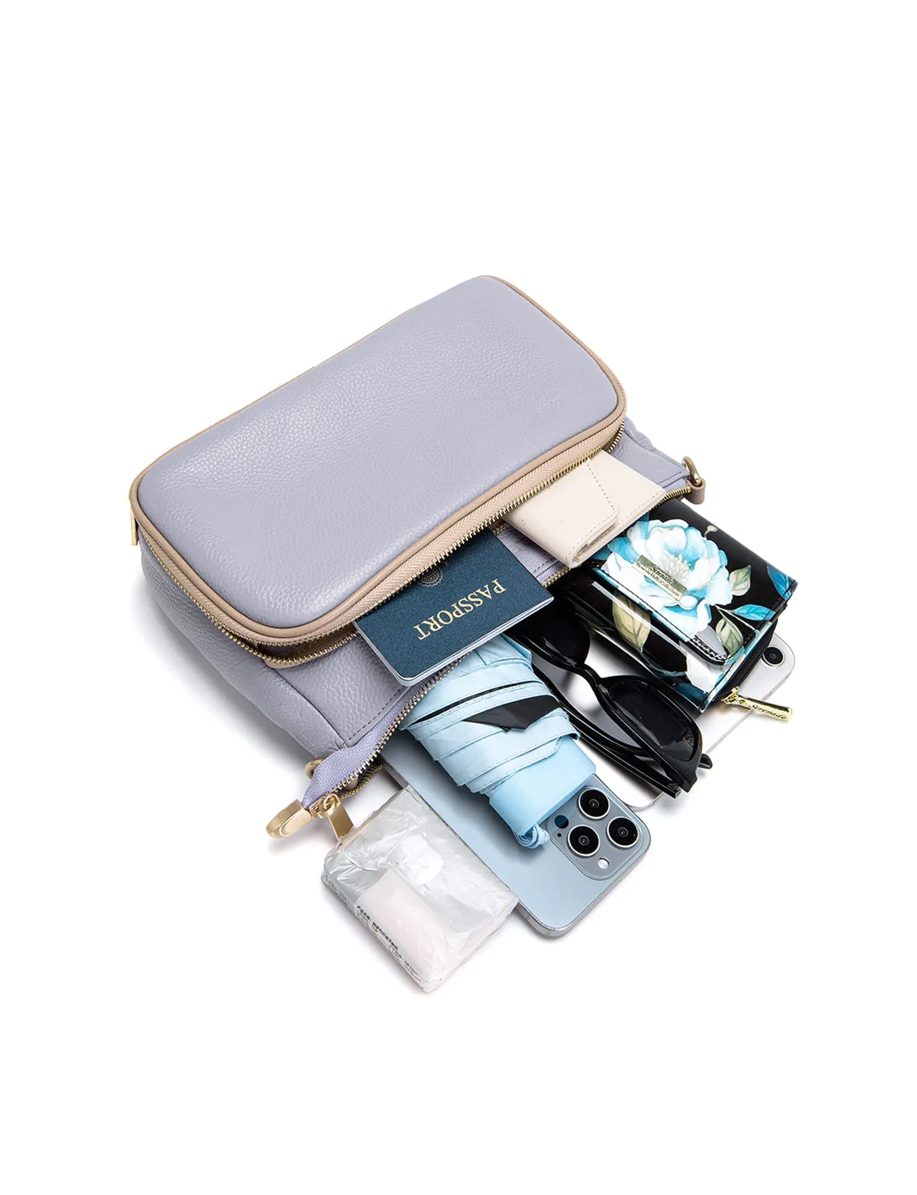 FELICITY LEATHER XBODY BAG- E1-0814A-CORNFLOWER/PUTTY