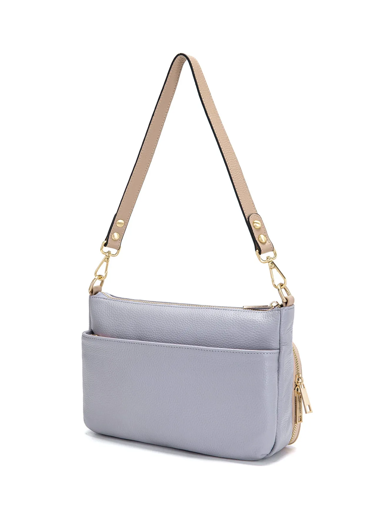 FELICITY LEATHER XBODY BAG- E1-0814A-CORNFLOWER/PUTTY