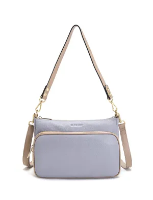 FELICITY LEATHER XBODY BAG- E1-0814A-CORNFLOWER/PUTTY