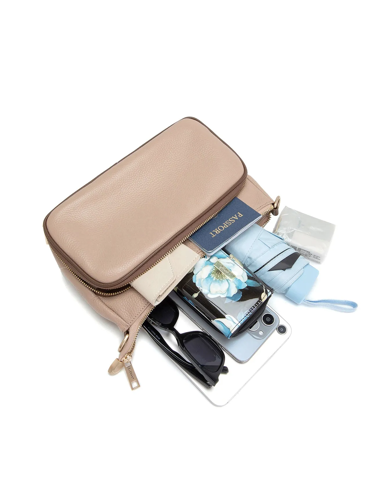 FELICITY LEATHER XBODY BAG- E1-0814A-PUTTY/CINNAMON- SALE