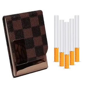 Felstar Indias Fashion Metal Cigarette Case Holder for 7 Cigarettes Box Crush Proof Pocket Size - Dark Brown