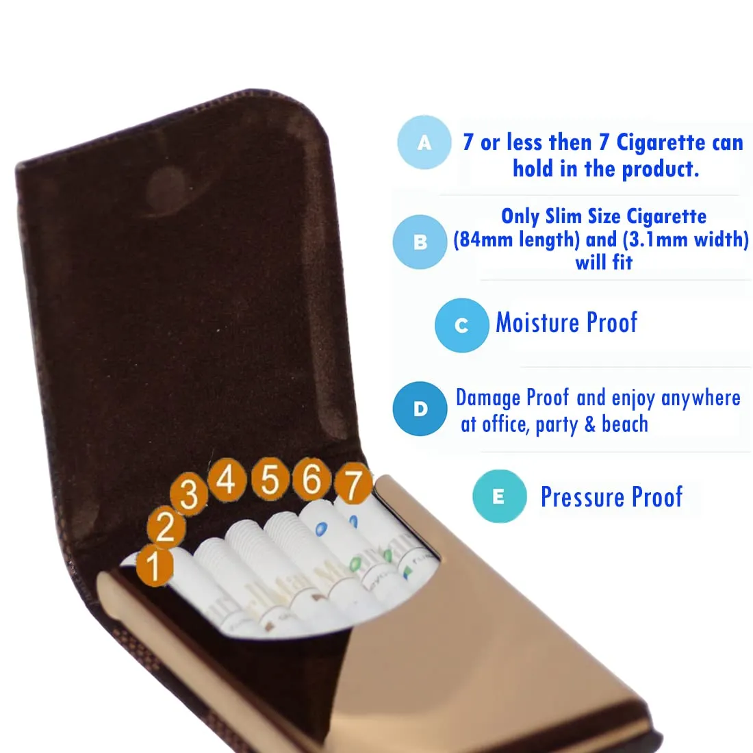 Felstar Indias Fashion Metal Cigarette Case Holder for 7 Cigarettes Box Crush Proof Pocket Size - Dark Brown