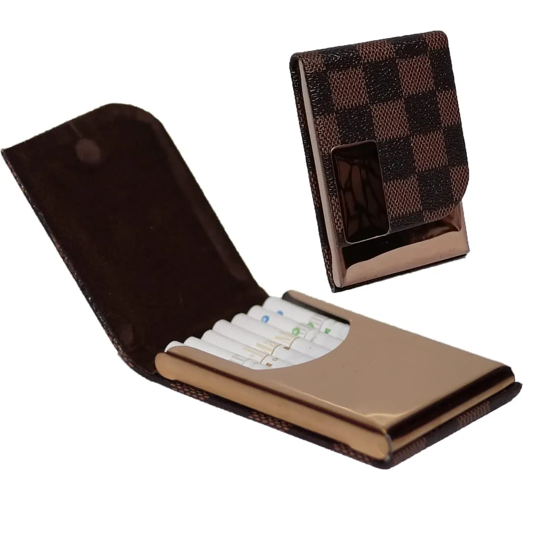 Felstar Indias Fashion Metal Cigarette Case Holder for 7 Cigarettes Box Crush Proof Pocket Size - Dark Brown