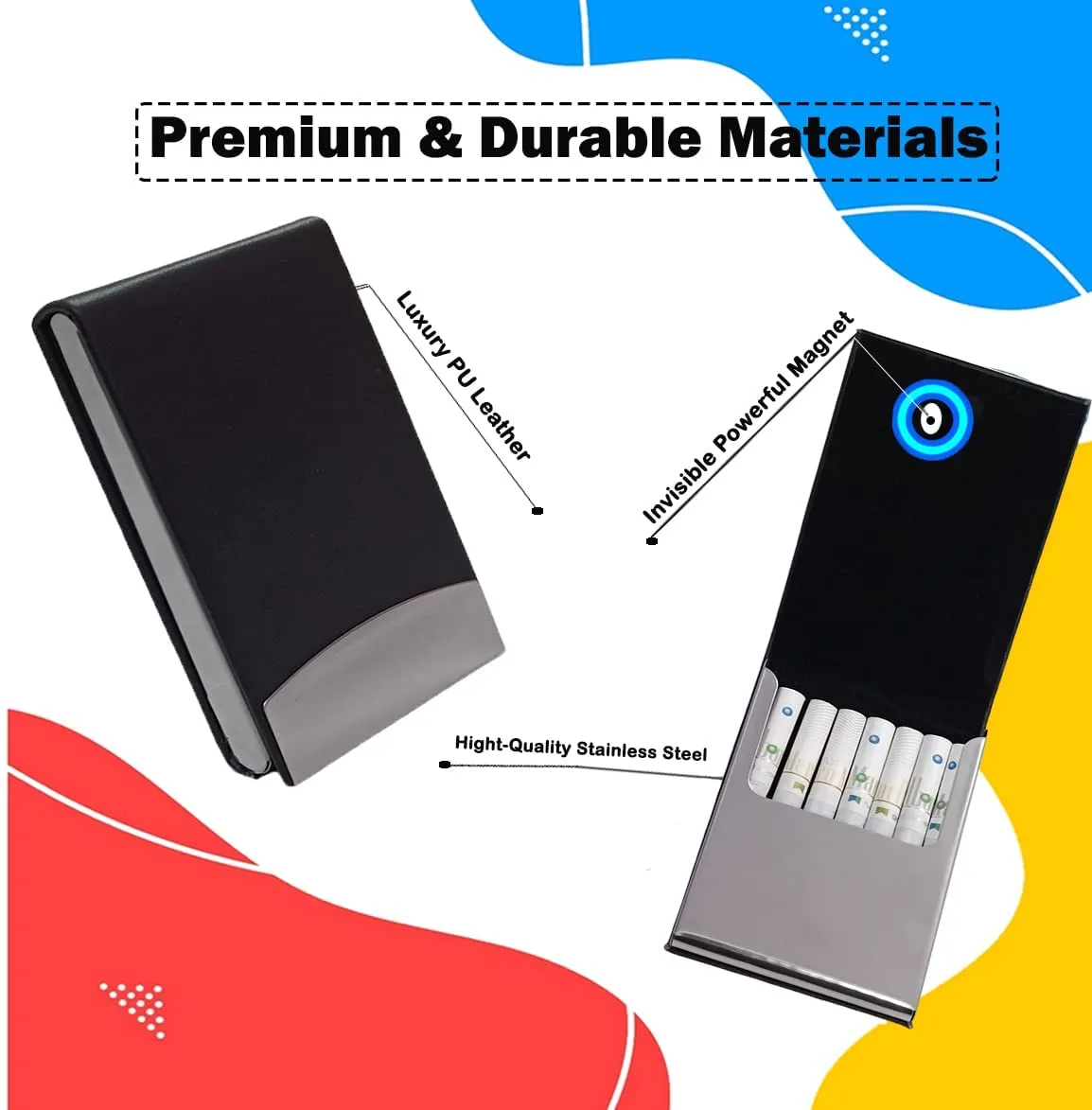 Felstar Metal Cigarette Case Holder for 7 Cigarettes Box Crush Proof Pocket Size - Black