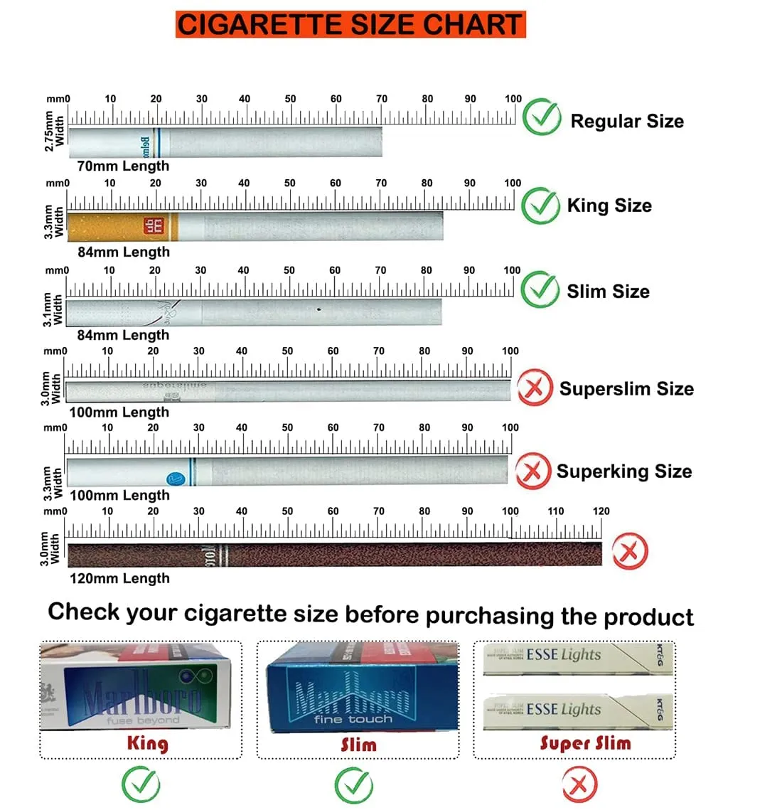 Felstar Metal Cigarette Case Holder for 7 Cigarettes Box Crush Proof Pocket Size - Black