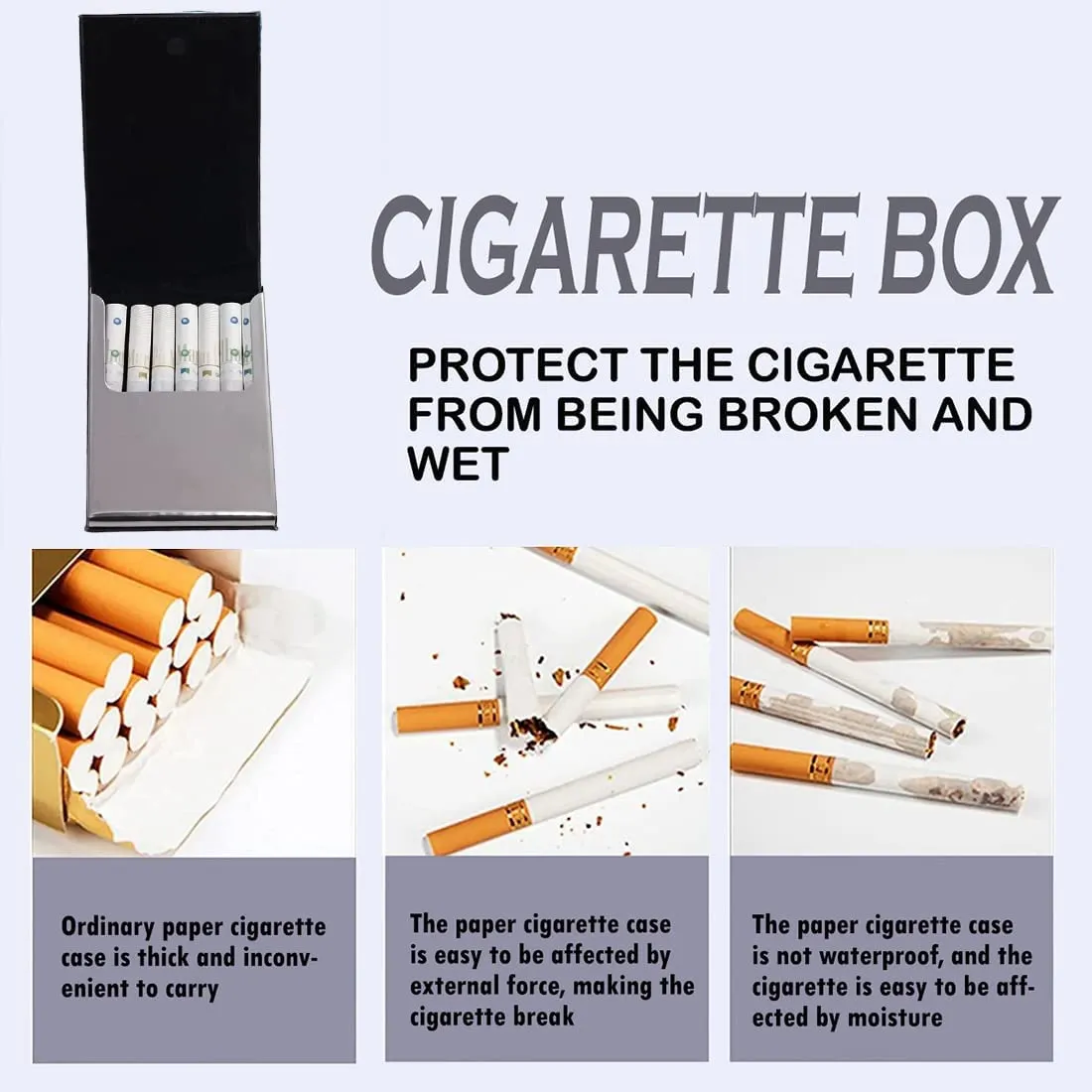 Felstar Metal Cigarette Case Holder for 7 Cigarettes Box Crush Proof Pocket Size - Black