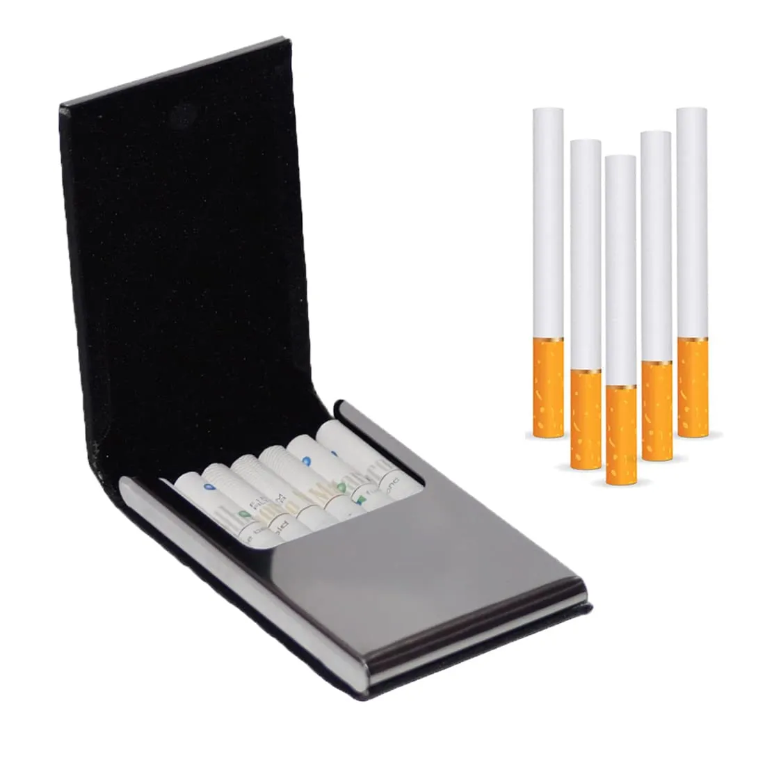 Felstar Metal Cigarette Case Holder for 7 Cigarettes Box Crush Proof Pocket Size - Black