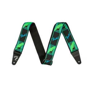 Fender Neon Monogram Guitar Strap, Green/Blue