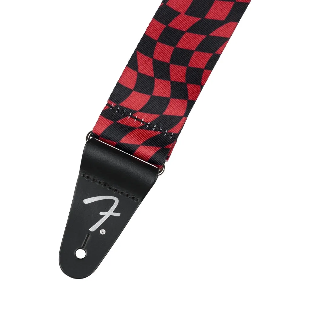 Fender Wavy Checkerboard Guitar Strap - Red and Black, 2"