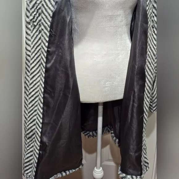Fever Chevron Design Faux Fur Coat