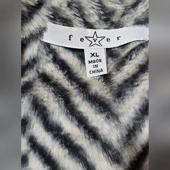 Fever Chevron Design Faux Fur Coat