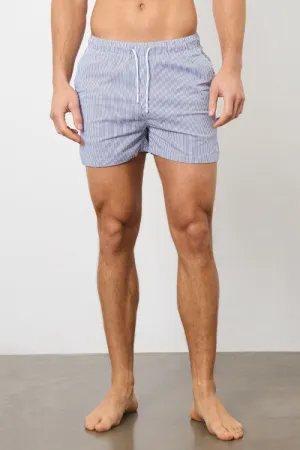 Fine Stripe Swim Short in Navy/White