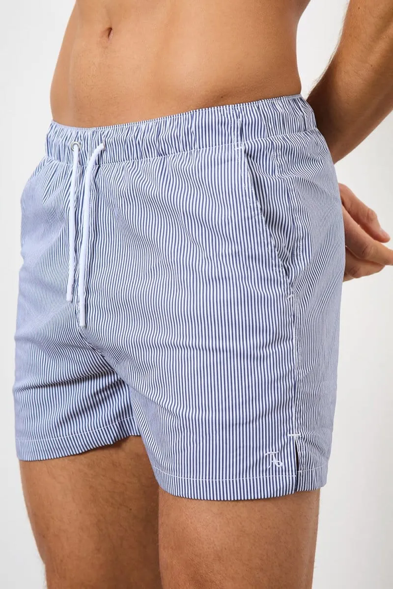 Fine Stripe Swim Short in Navy/White