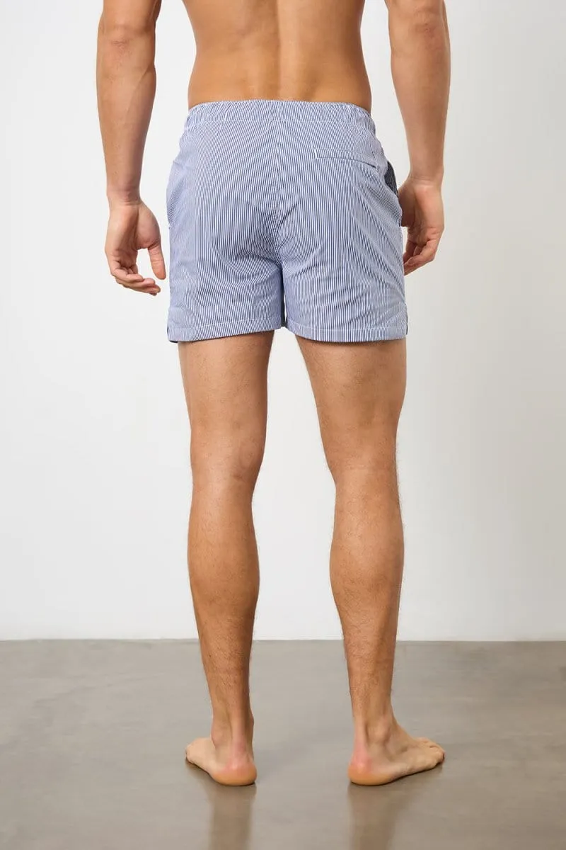 Fine Stripe Swim Short in Navy/White