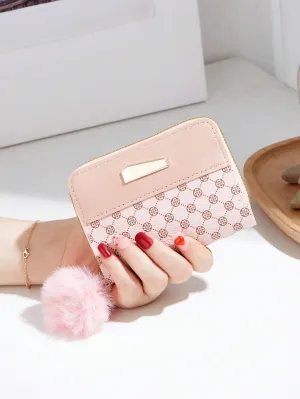 Fluffyry Ball Geometric Pattern Short Wallet