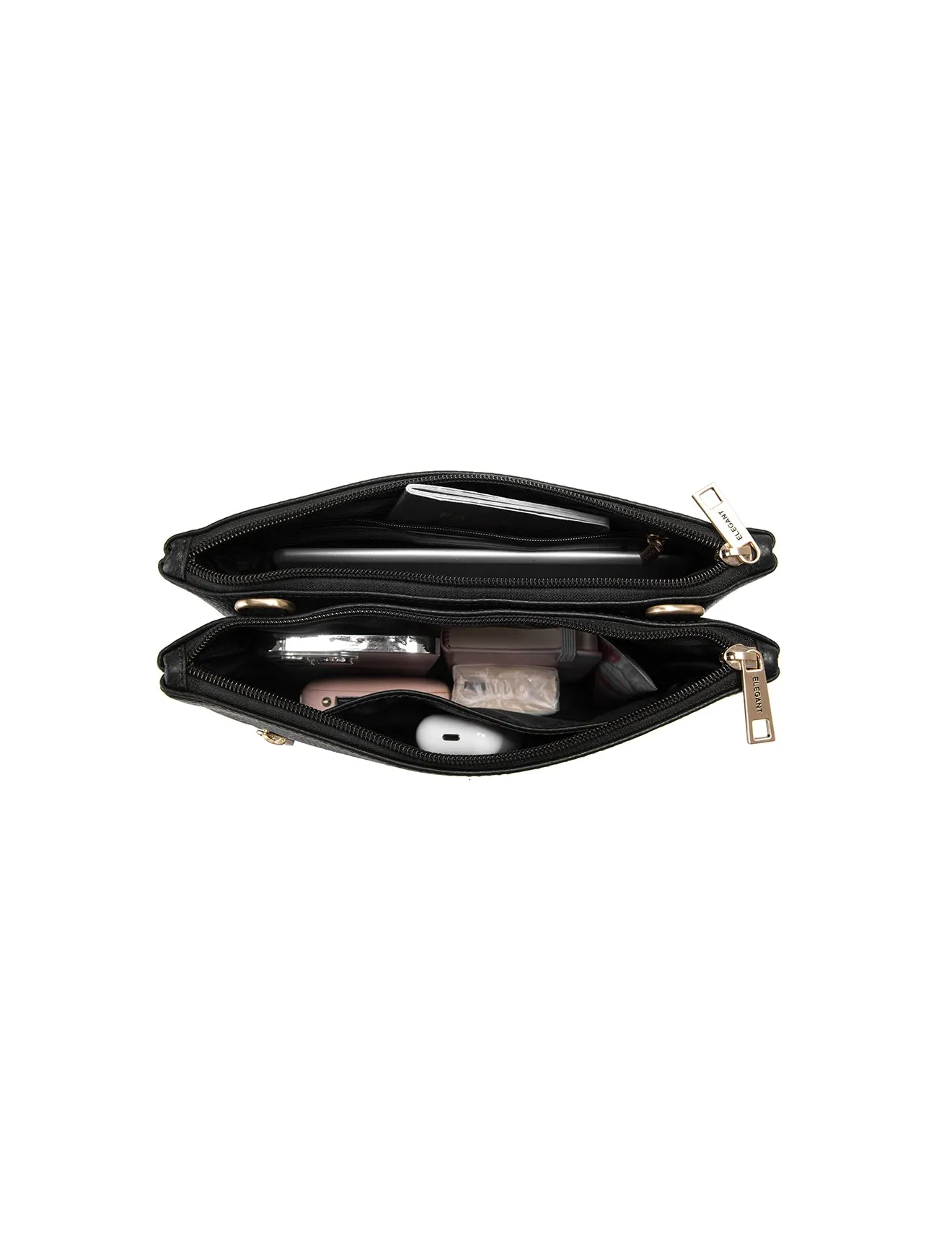 FLYNN LEATHER CROSS BODY BAG-E1-0832-BLK- SALE