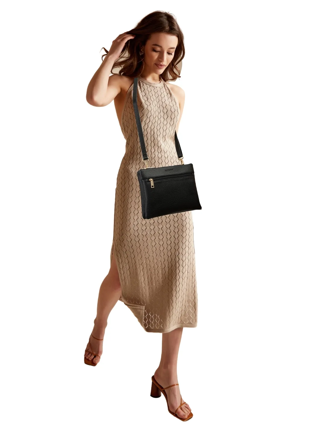 FLYNN LEATHER CROSS BODY BAG-E1-0832-BLK- SALE