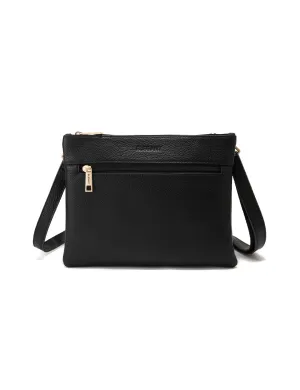 FLYNN LEATHER CROSS BODY BAG-E1-0832-BLK- SALE