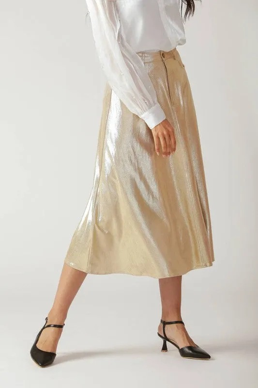Foiled Faux Leather A-Line Skirt