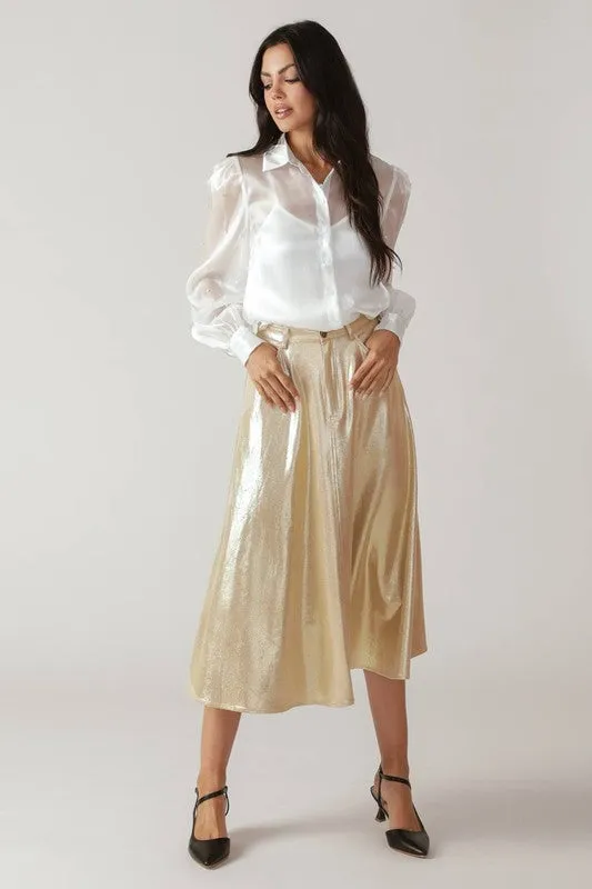 Foiled Faux Leather A-Line Skirt