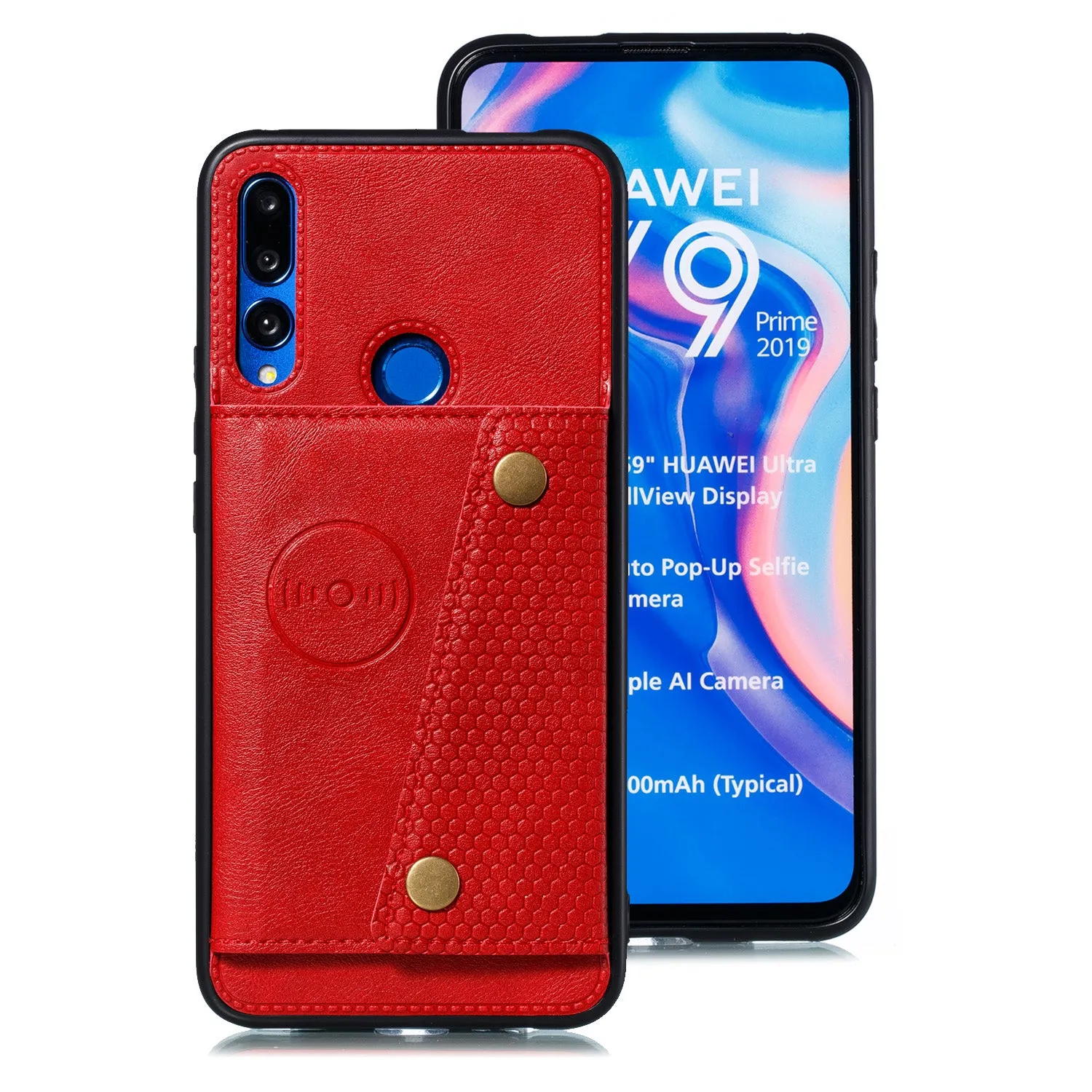 For HUAWEI Y9 prime 2019 PU Leather Shockproof Cell Phone Case Anti-dust Phone Case with Double Buckle Card Slot Pocket  blue