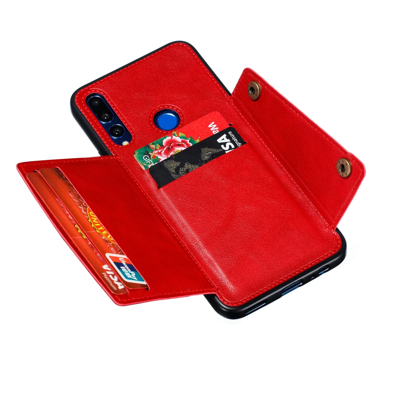 For HUAWEI Y9 prime 2019 PU Leather Shockproof Cell Phone Case Anti-dust Phone Case with Double Buckle Card Slot Pocket  blue