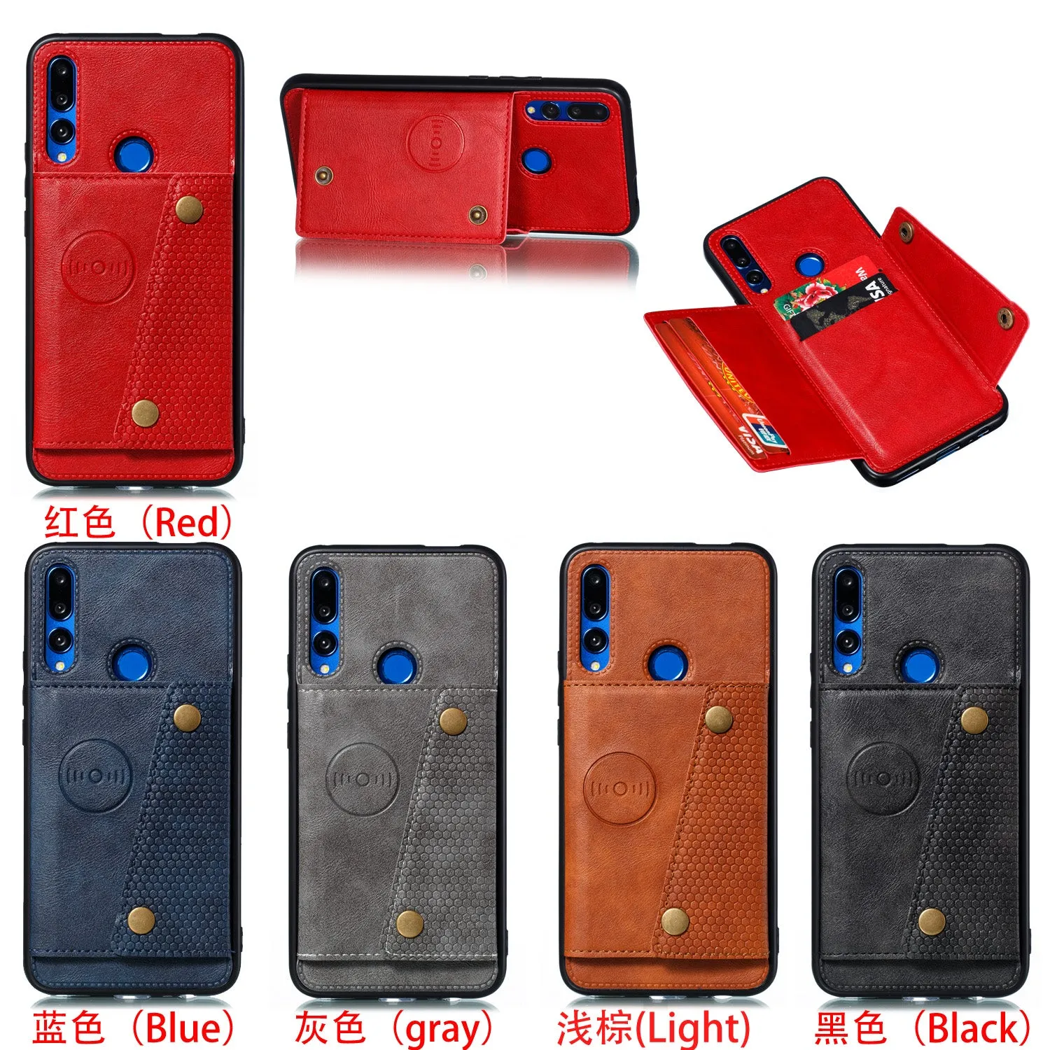 For HUAWEI Y9 prime 2019 PU Leather Shockproof Cell Phone Case Anti-dust Phone Case with Double Buckle Card Slot Pocket  blue