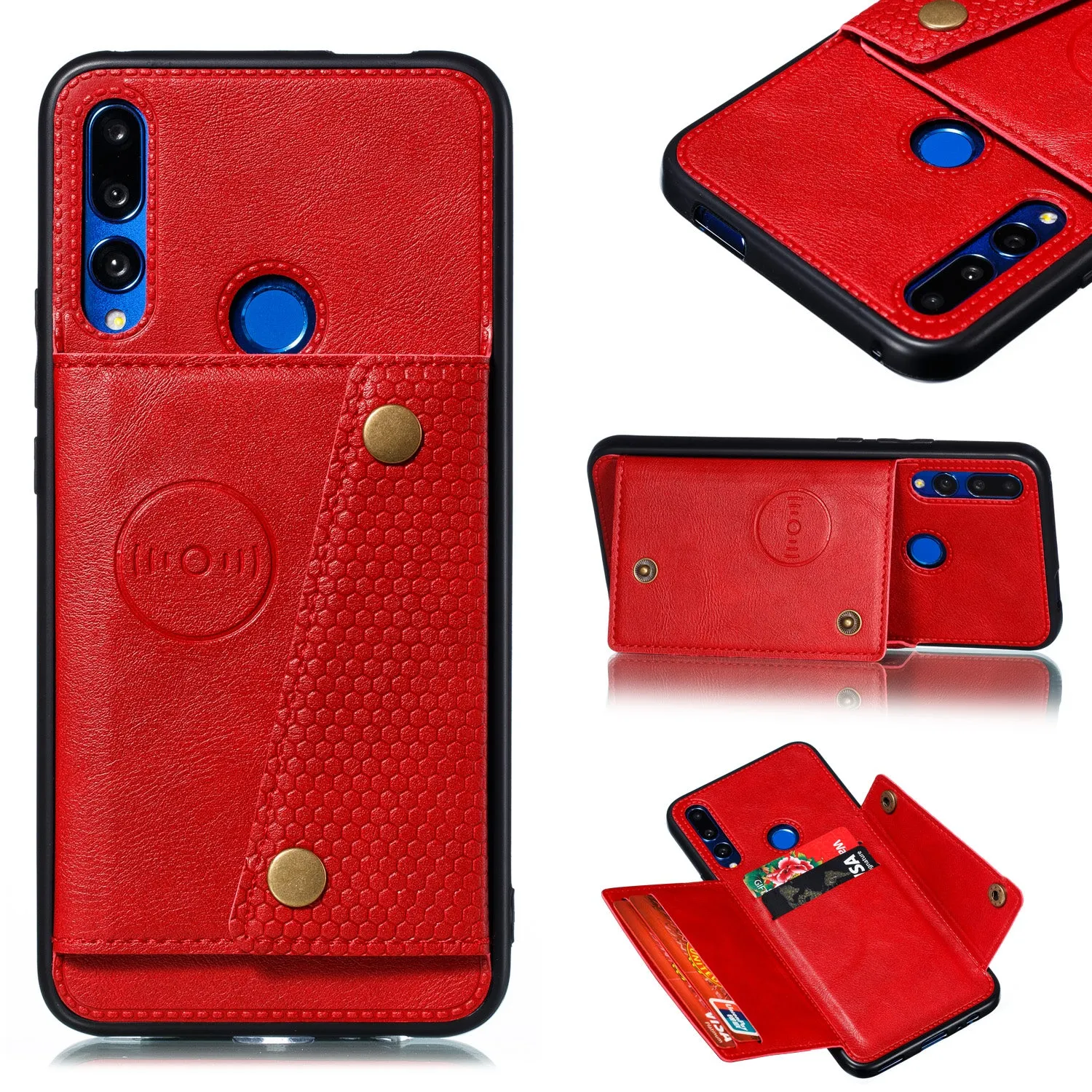 For HUAWEI Y9 prime 2019 PU Leather Shockproof Cell Phone Case Anti-dust Phone Case with Double Buckle Card Slot Pocket  blue