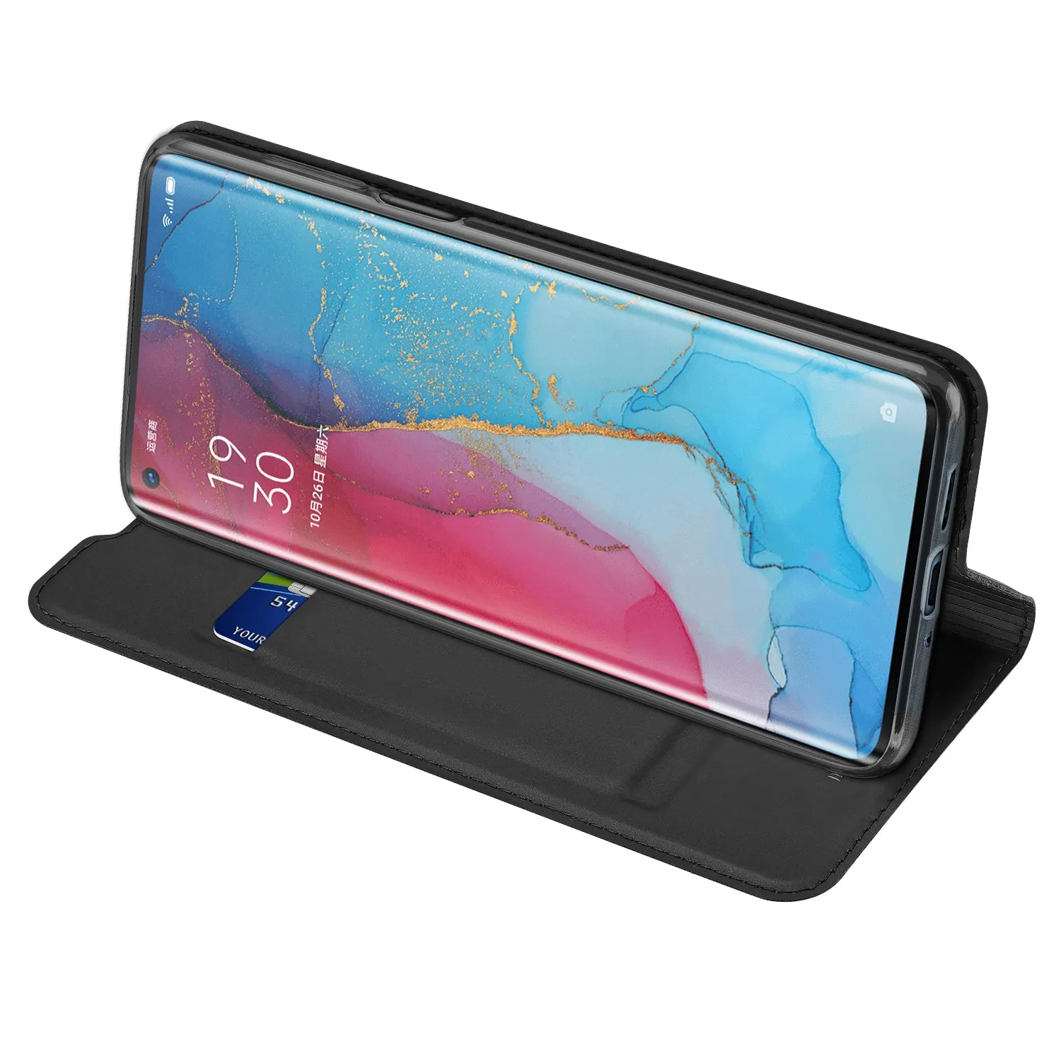 For OPPO Reno 3/3 Pro/ 3 pro 4G Case Magnetic Closure Card Slots Cellphone Cover Screen Protector Stand Available Leather Shell black