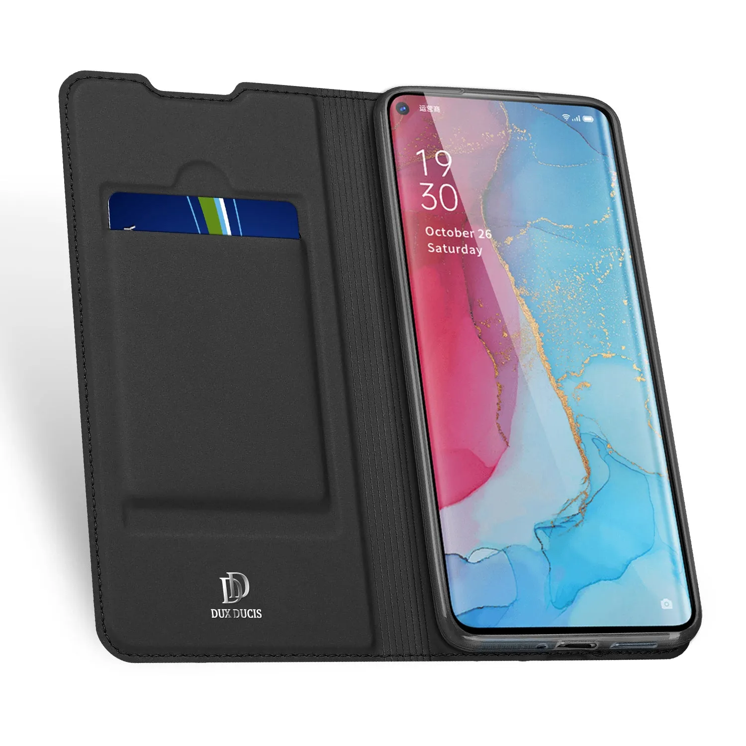 For OPPO Reno 3/3 Pro/ 3 pro 4G Case Magnetic Closure Card Slots Cellphone Cover Screen Protector Stand Available Leather Shell black